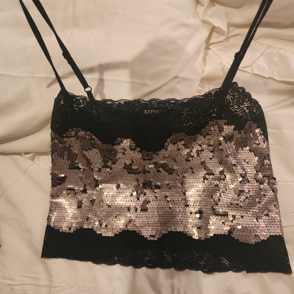 Express Black and Gold Sequin Camisole
